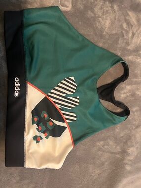 adidas FarmRio Teal, Black & White Graphic Racerback Sports Bra